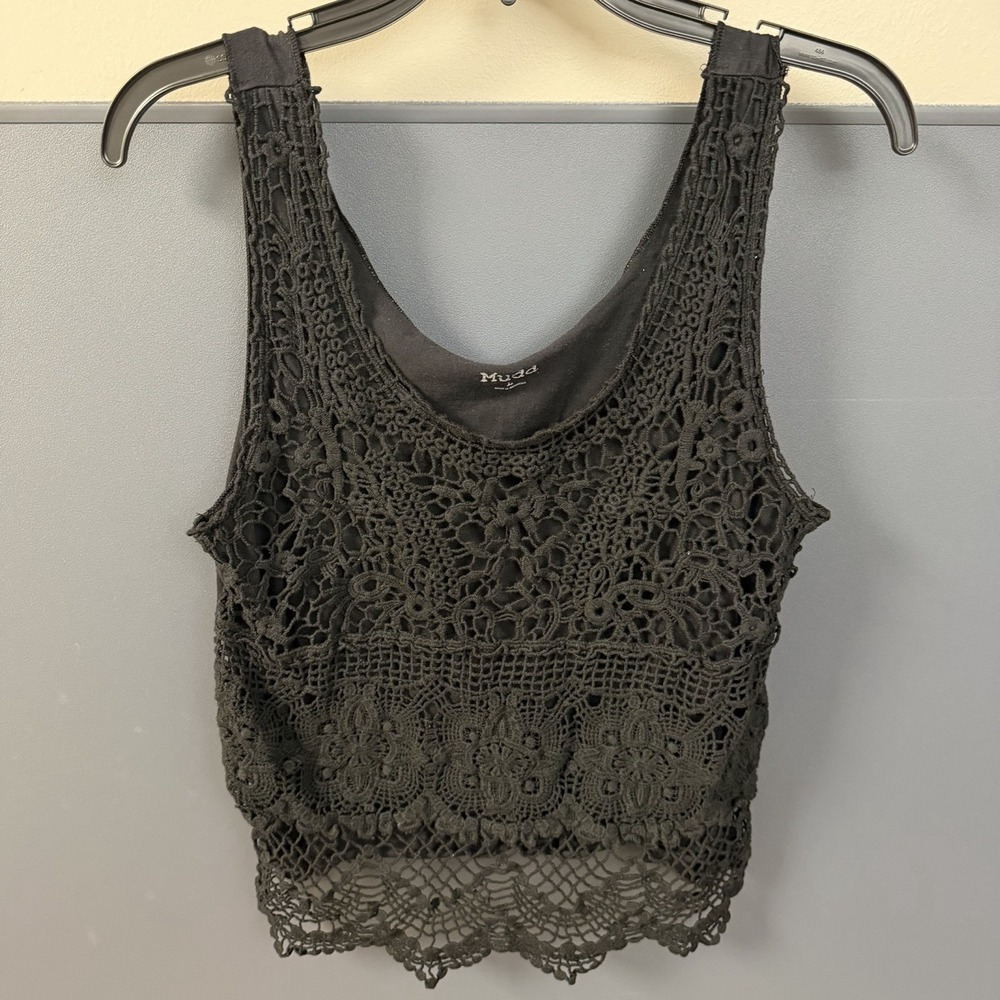 Y2K Late 2000 Mudd Crochet Top L Green Fairy Grunge Boho Granola Girl Forestcore
